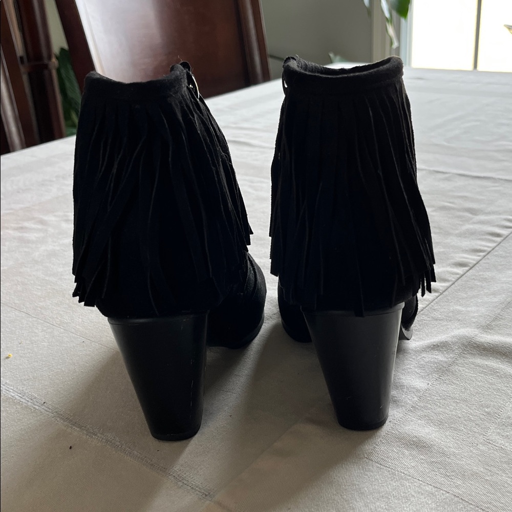 Fringe Black Ankle Women’s Western Style Suede Boots Size 8 - Picture 4 of 6
